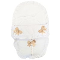 Plain White/ Beige Car Seat Footmuff/Cosytoes With Large Bows & Lace